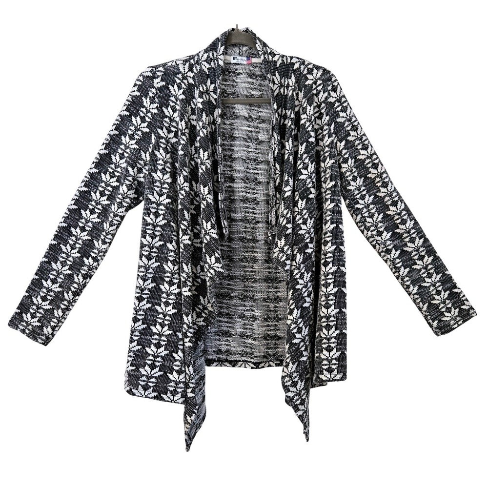 Boho Gypsy KUT from the Kloth Black White Geometric Knit Open Cardigan Medium